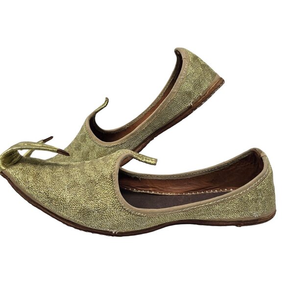 Punjabi Mojari Juttis Gold Metallic Shoes, Men's 7 - Picture 1 of 7